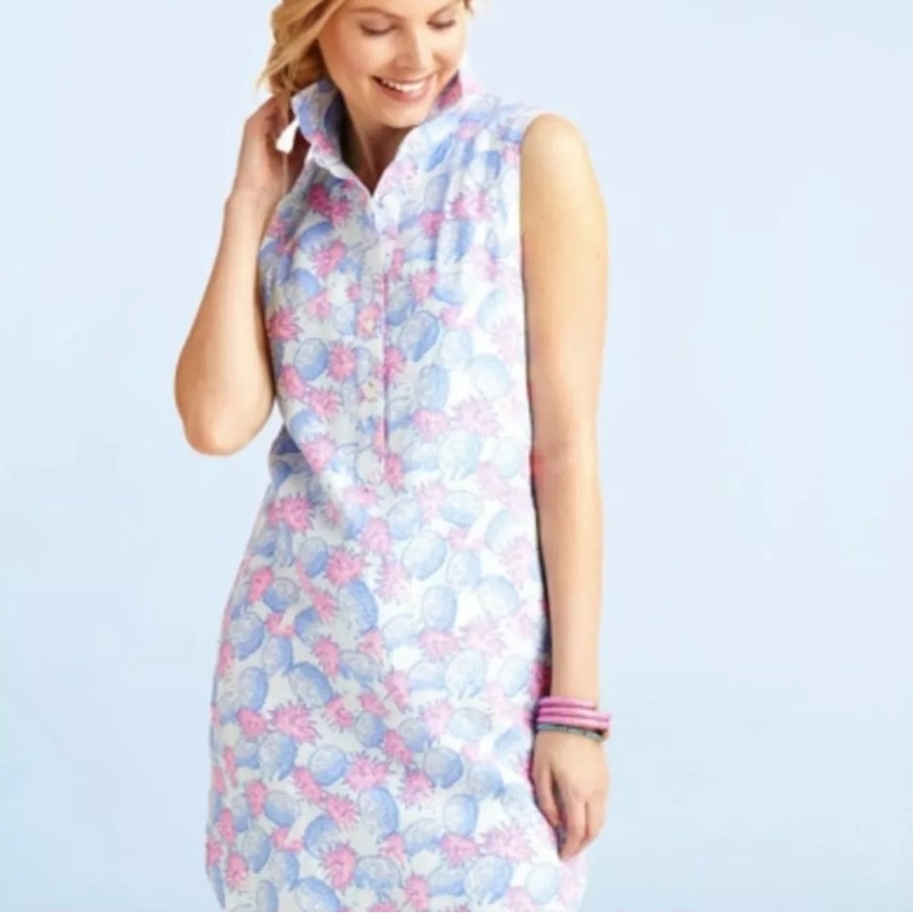 Vineyard Vines 100% Linen Pineapple Print Shirt Dress, sz 2